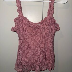 Pull&Bear Dusty Rose Lace Ruffle Camisole